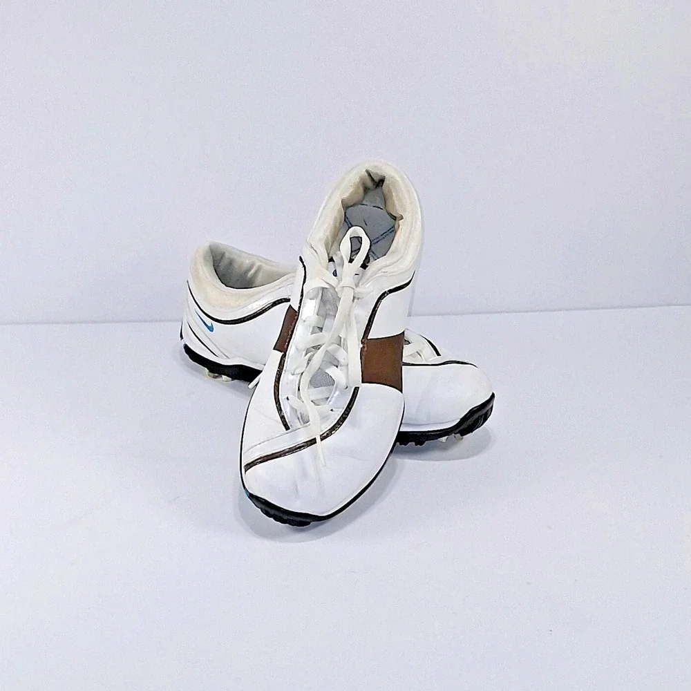 Nike TAC Power‎ Channel White/Brown Leather Lace Up Golf Shoes Women's Size 6.5